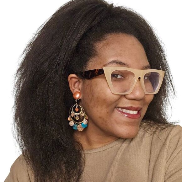 Vintage Pink Multi-Stone Hoop Dangle Clip-On Earrings | Statement Boho Jewelry - Picture 5 of 5